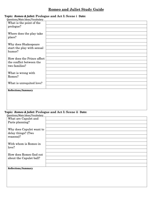 Romeo And Juliet Study Guide Printable pdf
