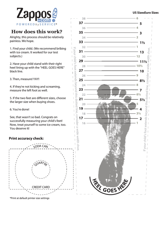 Zappos Shoe Size Chart printable pdf 