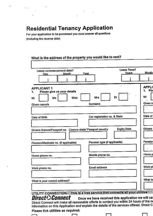 Residential Tenancy Application Printable pdf