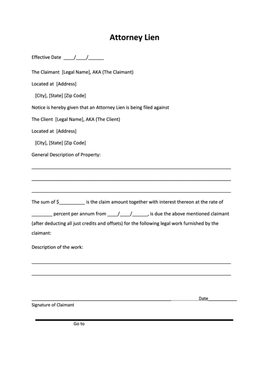 Attorney Lien Form Printable pdf