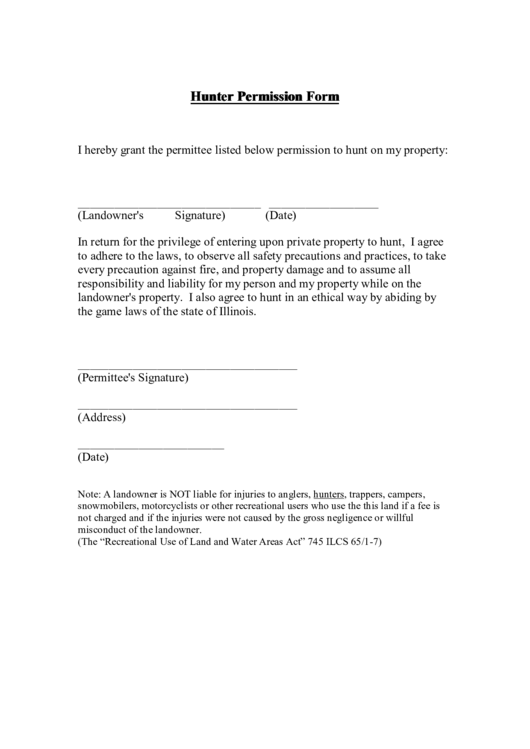 Hunter Permission Form Printable pdf
