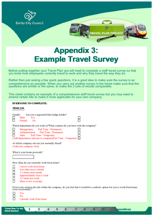 Example Travel Survey
