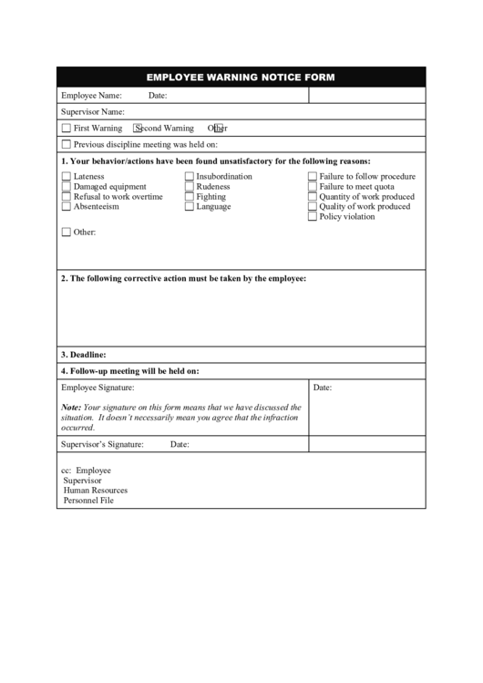 Employee Warning Notice Form Printable pdf