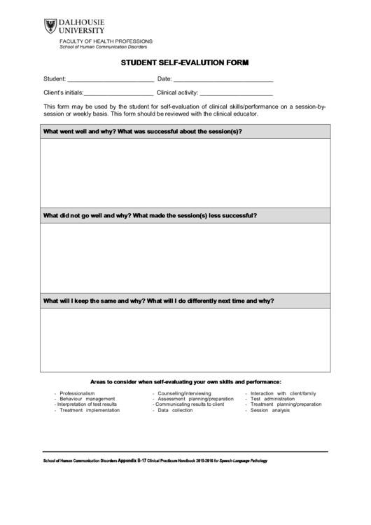 Student Self-evaluation Form