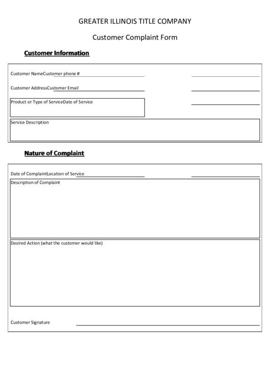 Fillable Customer Complaint Form Printable pdf