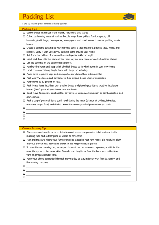 Moving Packing List Template