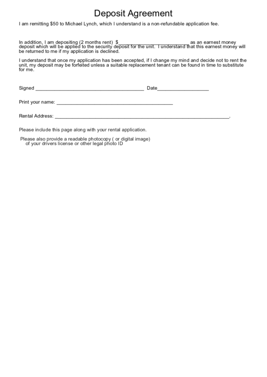 Deposit Agreement Printable pdf