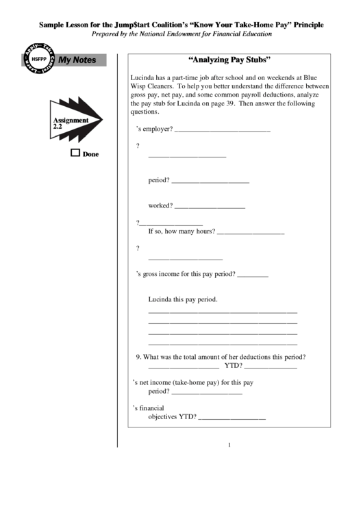 Sample Lesson Know Your Take-Home Pay Printable pdf