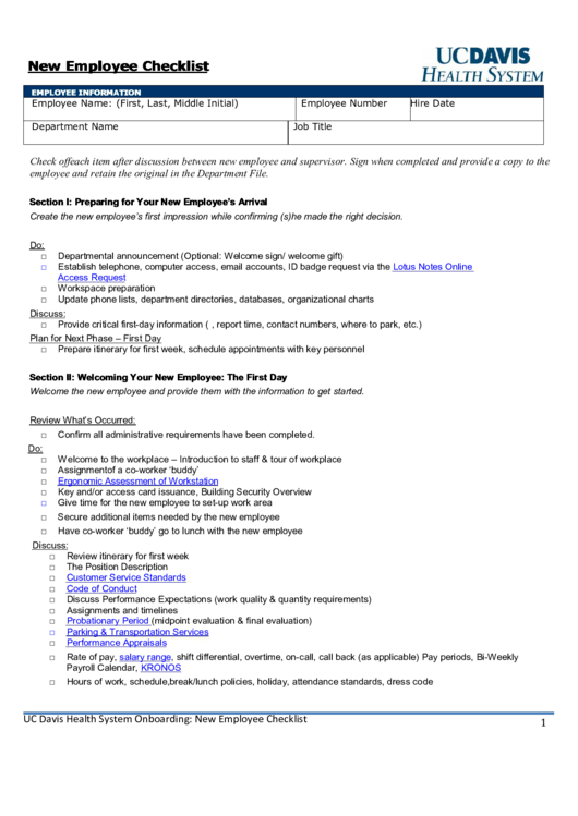 New Employee Checklist Printable pdf