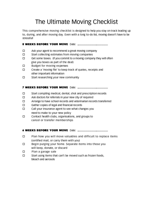 The Ultimate Moving Checklist Template Printable pdf