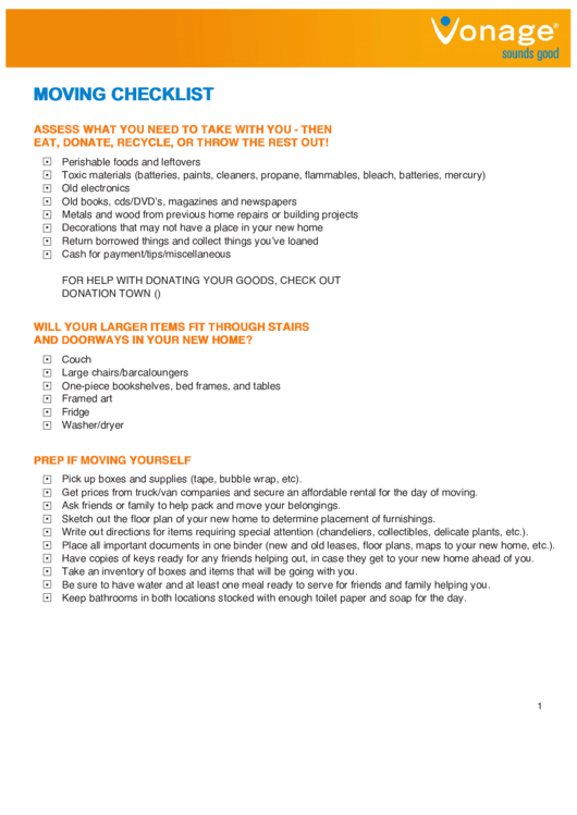 Moving Checklist With Tips Printable pdf