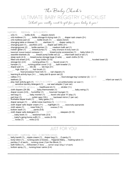 Ultimate Baby Registry Checklist Printable pdf