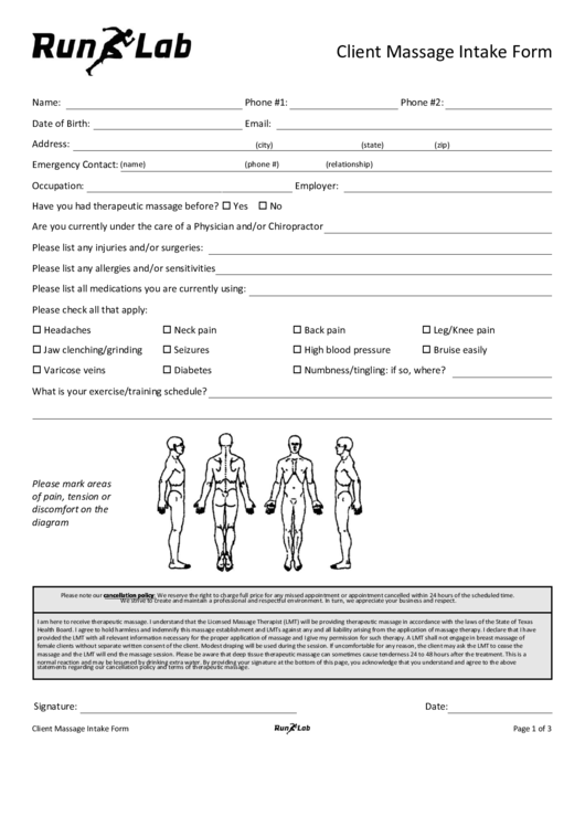 Client Massage Intake Form Printable Pdf Download