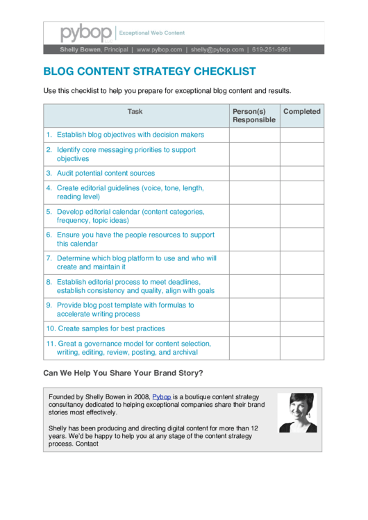 Blog Content Strategy Checklist Printable pdf