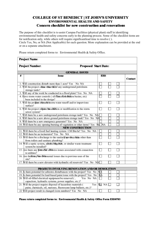 Concern Checklist For New Construction And Renovations Printable pdf