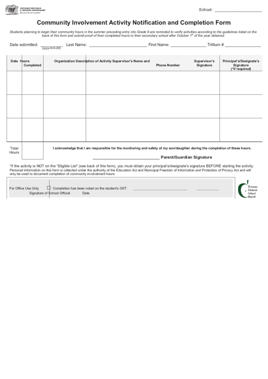 Community Involvement Activity Notification And Completion Form Printable pdf