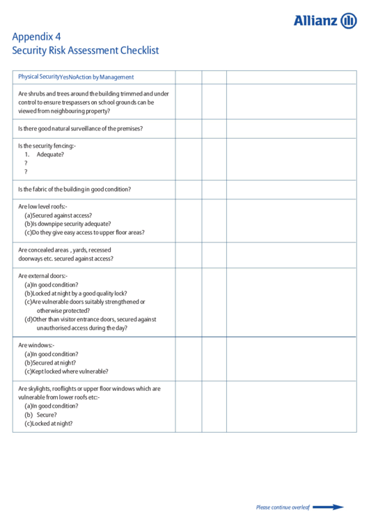 Security Risk Assessment Checklist Printable pdf
