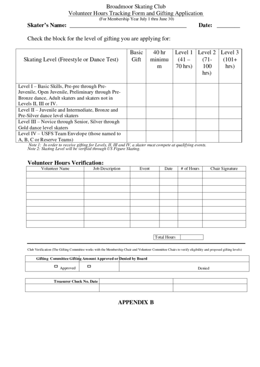 Volunteer Hours Tracking Form And Gifting Application Printable pdf