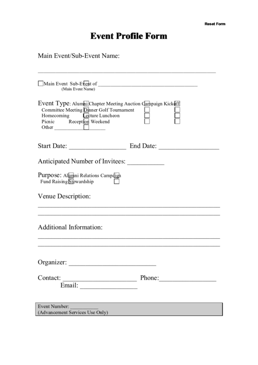 Fillable Event Profile Form Printable pdf