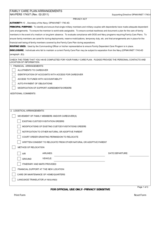 Fillable Navpers Family Care Plan Arrangements Printable pdf