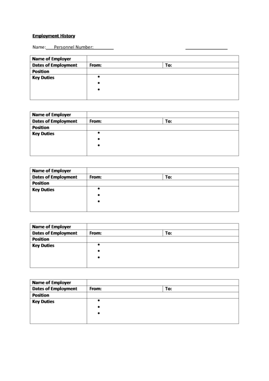 Top Employment History Form Templates free to download in PDF format