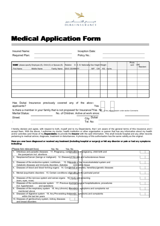 Fillable Medical Application Form - Fillable Printable pdf
