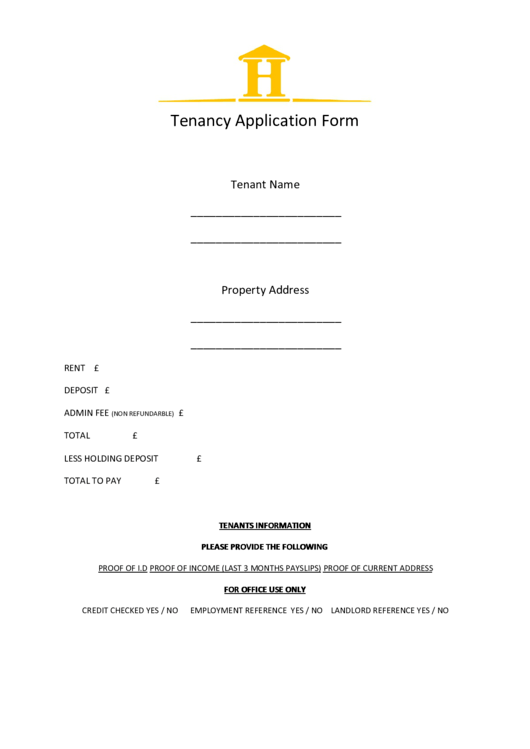 Tenancy Application Form Printable pdf