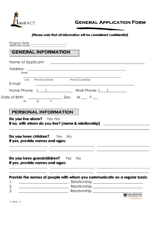 Fillable General Application Form Printable pdf