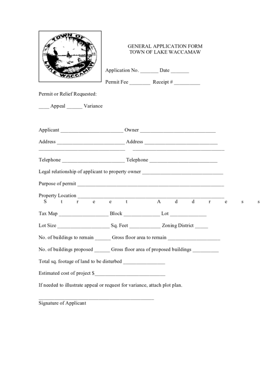 General Application Form Town Of Lake Waccamaw Printable pdf