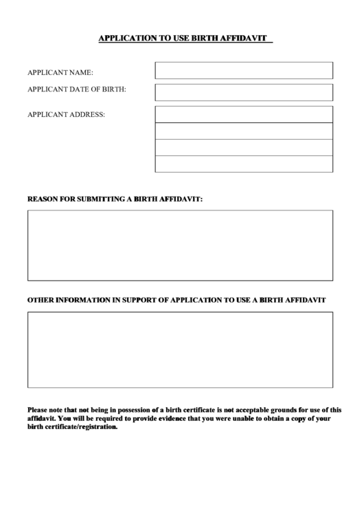 Birth Affidavit Template Printable pdf