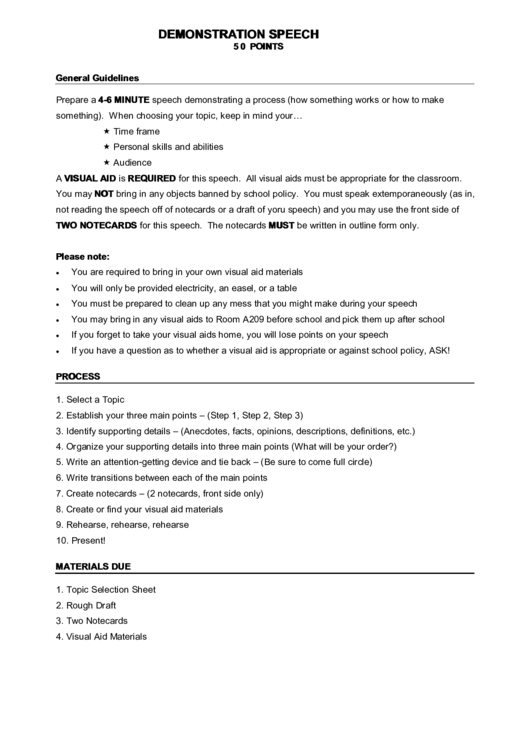 Demonstration Speech Outline Template