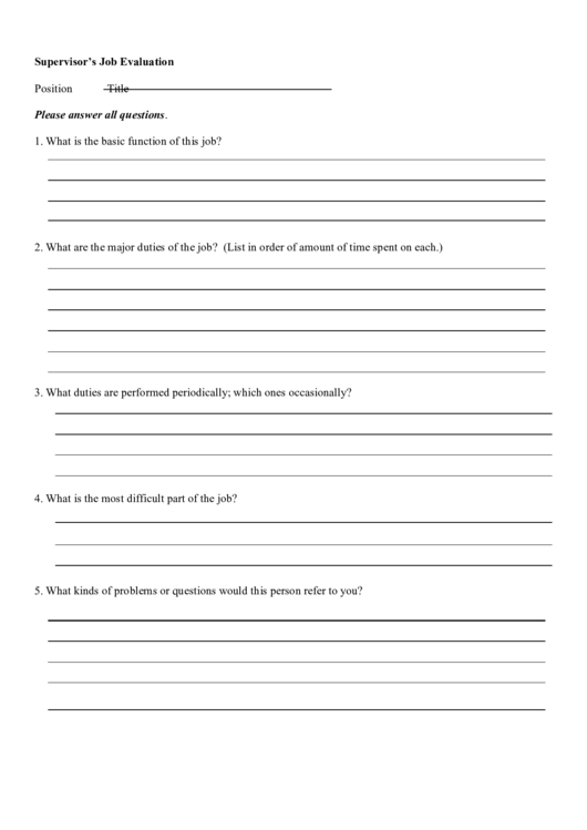 Supervisors Job Evaluation Form Printable pdf