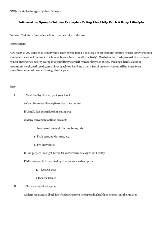 Informative Speech Outline Template Printable pdf