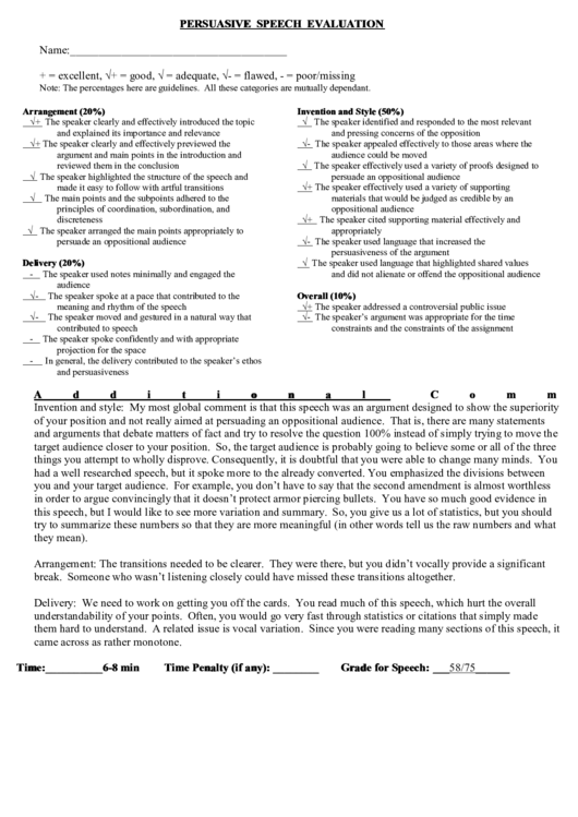 Persuasive Speech Evaluation Printable pdf