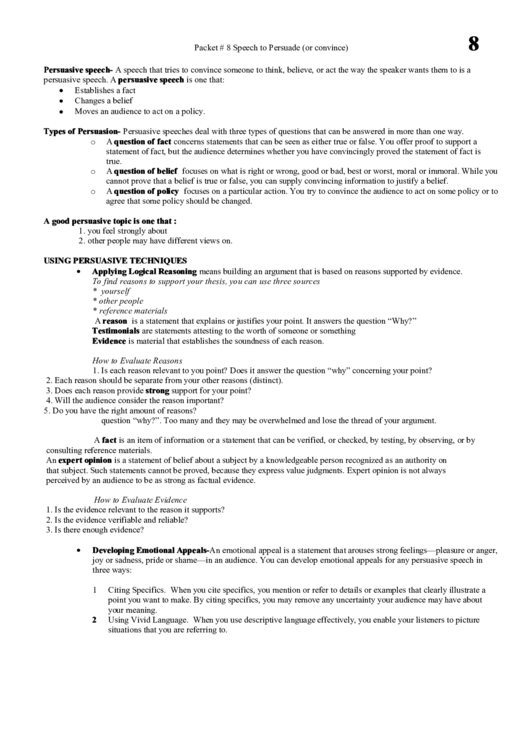 Persuasive Speech Outline Template Printable pdf