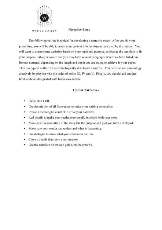 Narrative Essay Printable pdf
