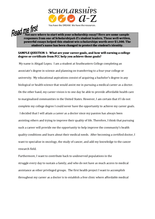 Scholarship Essay Printable pdf