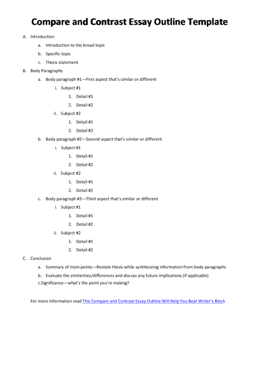 Compare And Contrast Essay Outline Template
