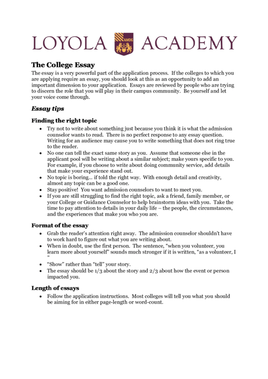 The College Essay Printable pdf