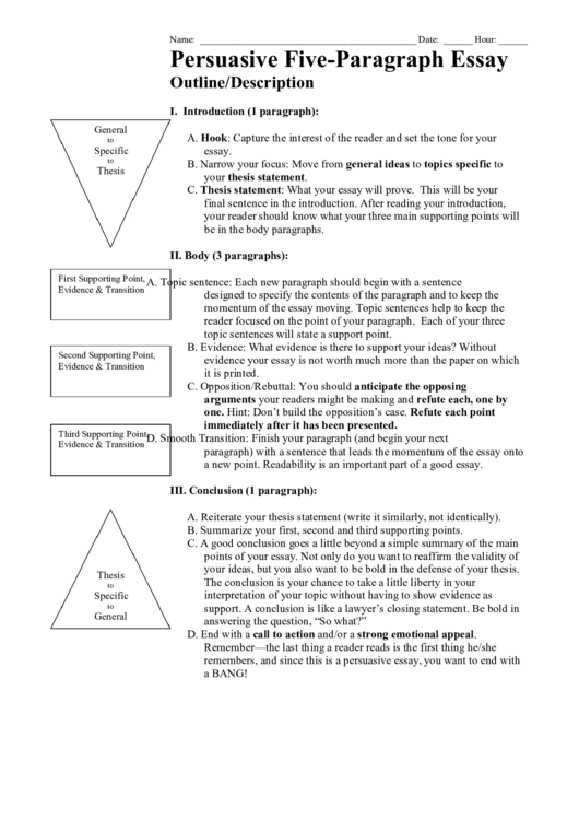 Persuasive Five Paragraph Essay Outline Description Printable Pdf Download