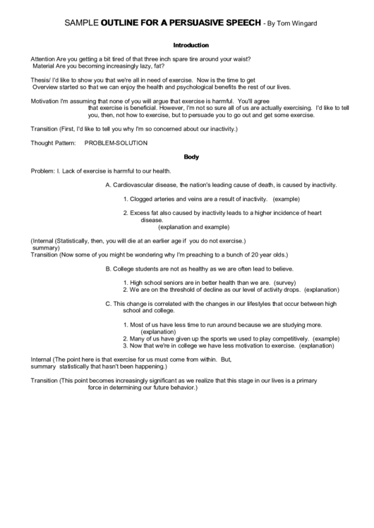 Sample Outline For A Persuasive Speech Printable pdf