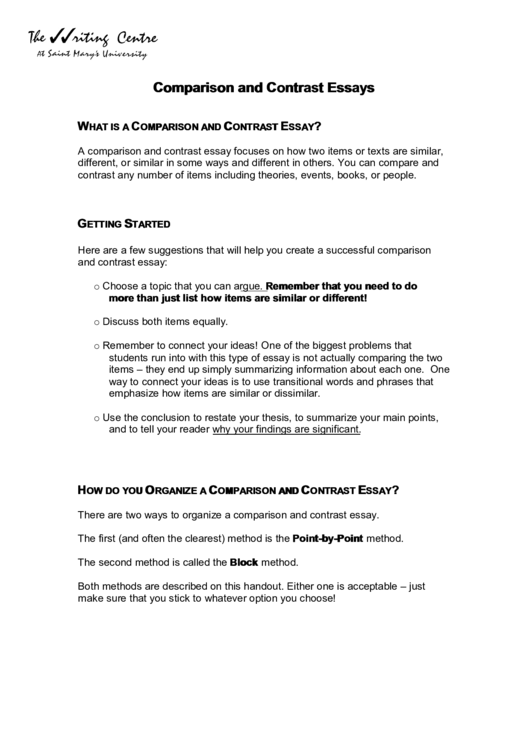 Comparison And Contrast Essays