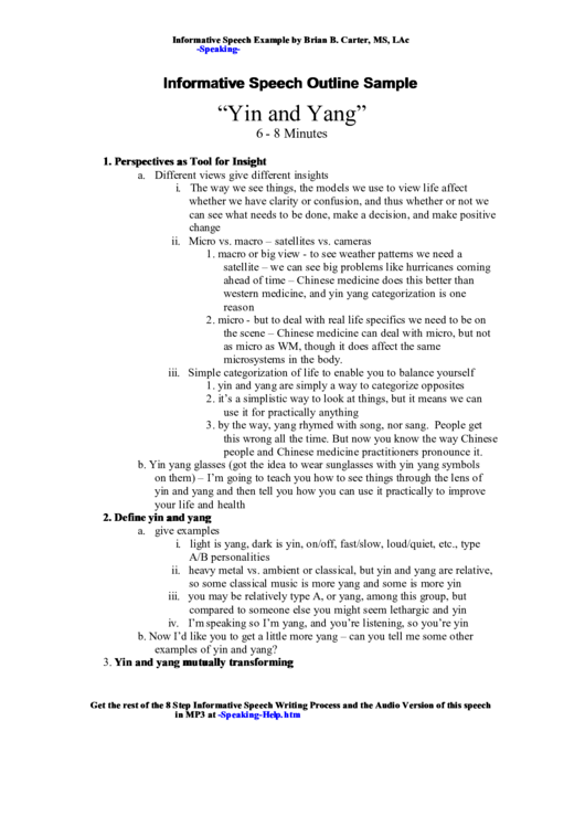 Informative Speech Outline Sample Printable pdf