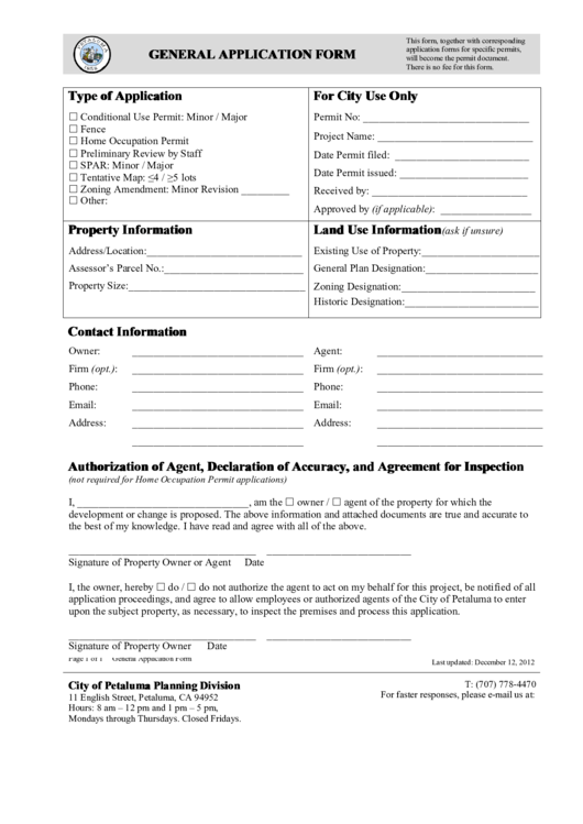 Planning Division General Application Form Printable pdf