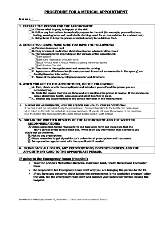 Procedure For A Medical Appointment Printable pdf