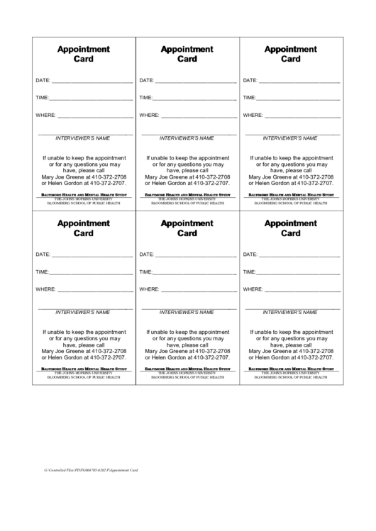 Appointment Card Printable pdf