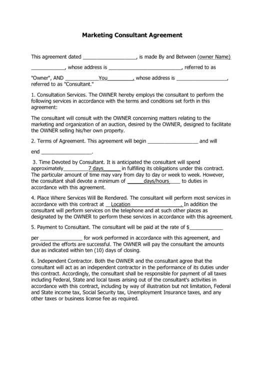 Business Consultant Agreement Template Printable pdf