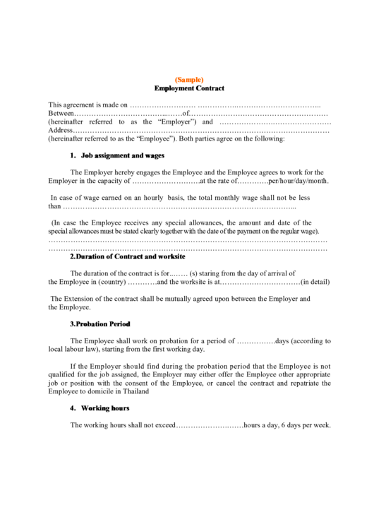 Employment Contract Printable pdf