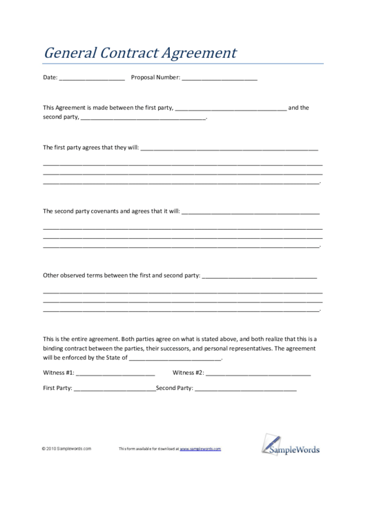 General Contract Agreement Printable pdf