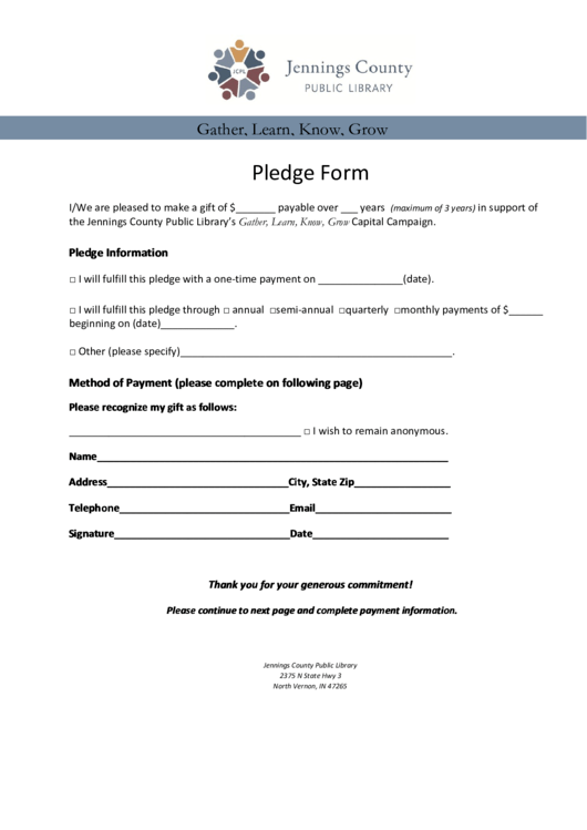 Jennings Country Pledge Form Printable pdf
